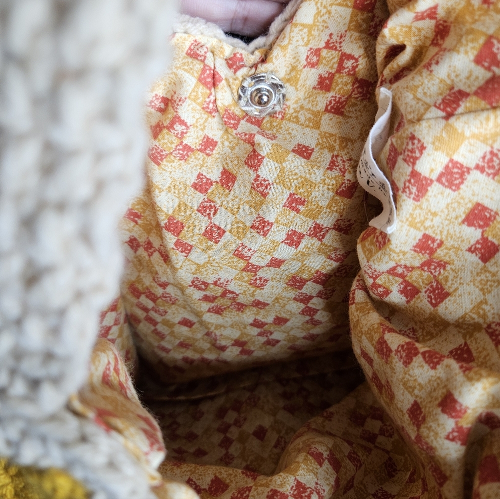 Handmade Crochet Granny Square Shoulder Bag Lined - Cream and Mustard Yellow. - Picture 4 of 4
